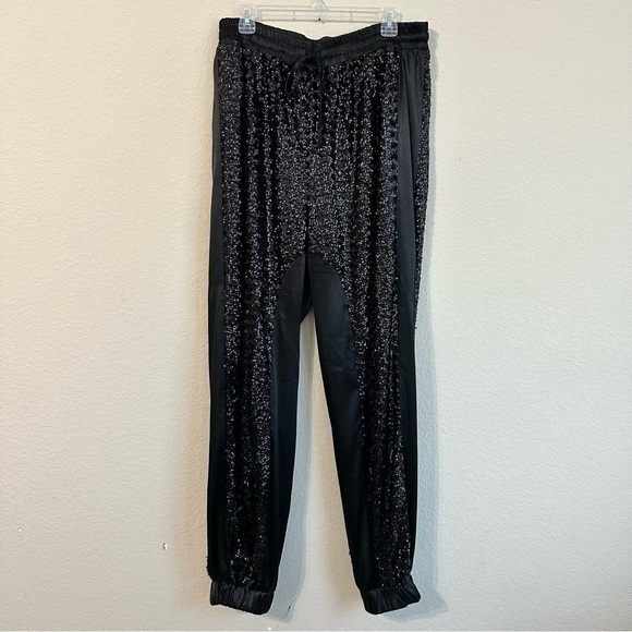Monif C. Pants Black Sequins Joggers Satin Track Drawstring Plus Size NWT - Picture 1 of 9